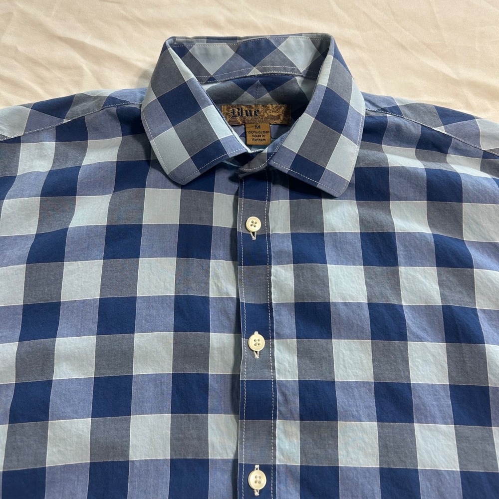 Blue Pronto Uomo Mens Medium Blue Buffalo Check Plaid Button Down Shirt L/S
